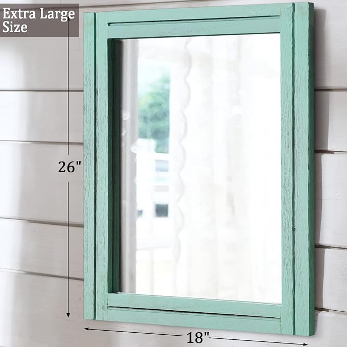 AAZZKANG Wood Framed Wall Mirror Large 65 x 45 cm Rectangle Rustic Vanity - Image 2