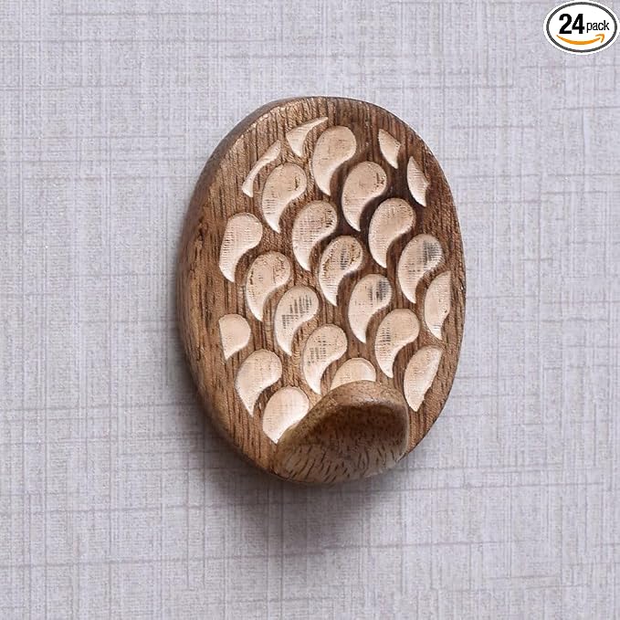 IndianShelf 6 Lb- 24 Pieces Decorative Wood Adhesive Wall Hooks–Boho Peel and by IndianShelf