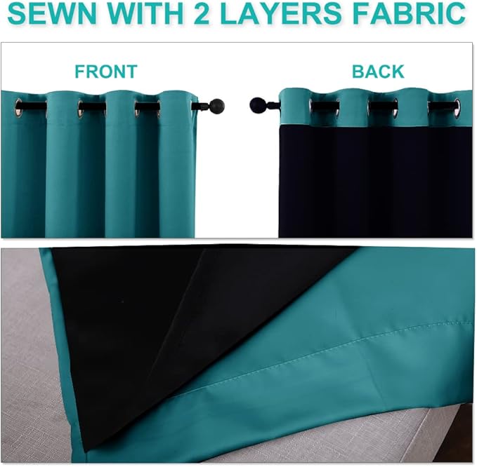 NICETOWN Peacock Teal 100% Blackout Lined Curtains, 2 Thick Layers Narrow Wide - Image 5