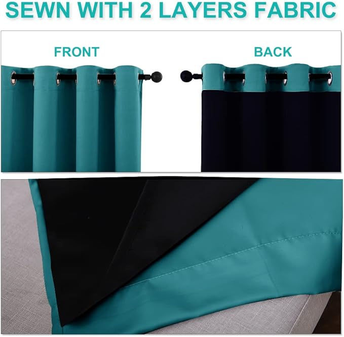 NICETOWN Peacock Teal 100% Blackout Lined Curtains, 2 Thick Layers Completely - Image 4