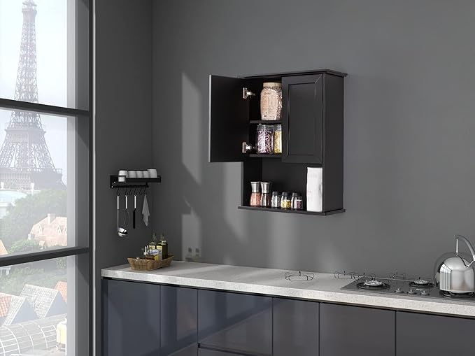 VANIRROR Black Bathroom Wall Cabinet 23x29 inch Wooden Bathroom Medicine Cabinet - Image 6