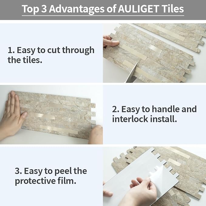 AULIGET 2 Sheets Faux Stone Peel and Stick Backsplash, Sandstone - Image 7