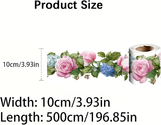 Floral Wallpaper Border 196x4 Inch Peel and Stick Wall Border Pink Blue Rose - Image 8