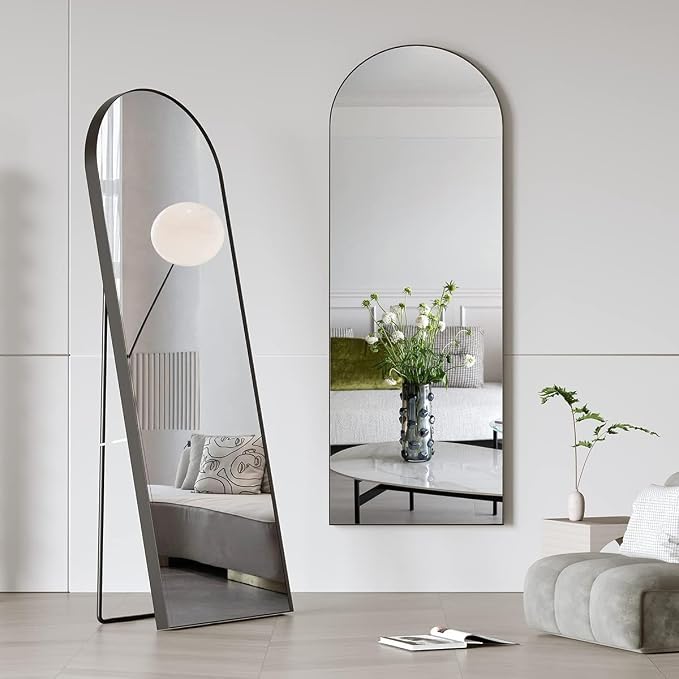 Arched Mirror - Full Length, Standing or Wall Mounted, Aluminum Frame - Black - Image 3