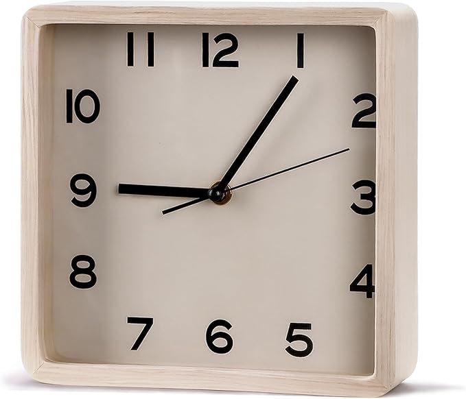 Maxspace Wooden Wall Clock, 8 Inch Non-Ticking Silent Square Wall Clock by Maxspace
