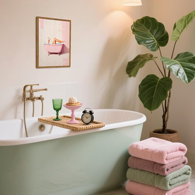 Funny Pink Girl Bathroom Wall Art, Cute Girly Bathtub Wall Decor Painting - Image 4
