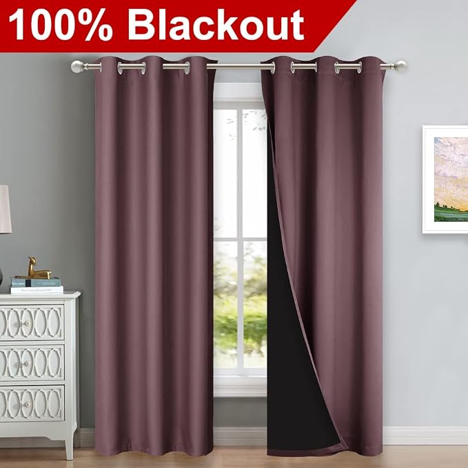NICETOWN Full Shade Curtain Panels, Dry Rose, Pair of Thermal Insulated & - Image 2