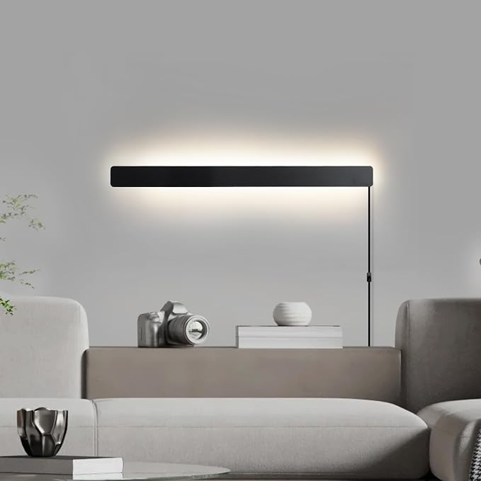 KELUOLY Modern Plug in Wall Sconces, 23.6 inch Frosted Black LED Long Wall by KELUOLY