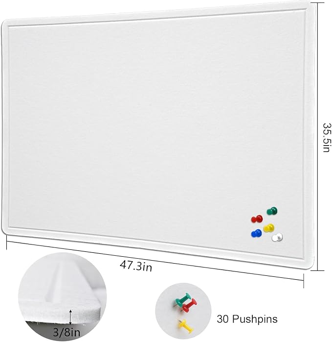 Large Bulletin Board, 48 X 36 inches Felt Board Notice Pin Board, Self-Adhesive - Image 2