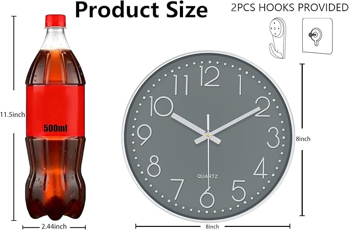 Silent Wall Clocks Battery Operated 8 Inch, Analog Wall Clock - Image 3