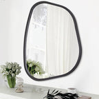 Black Asymmetrical Mirror Large 26"x18" Irregular Oval Wall Mirror Modern Wood by HLFMVWE