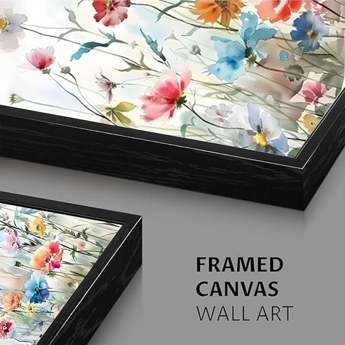 KISSFOX Framed Colorful Wildflower Canvas Wall Art Set Of 3 Flowers Pictures - Image 5