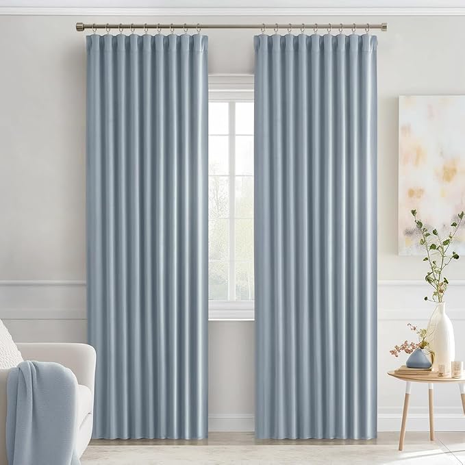 MIULEE Light Blue Back Tab Blackout Curtains 90 Inches Long 2 Panels Set - Image 9