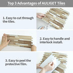 AULIGET 20 Sheets Beige & Brown Wood Peel and Stick Backsplash, PVC Mixed Metal - Image 7