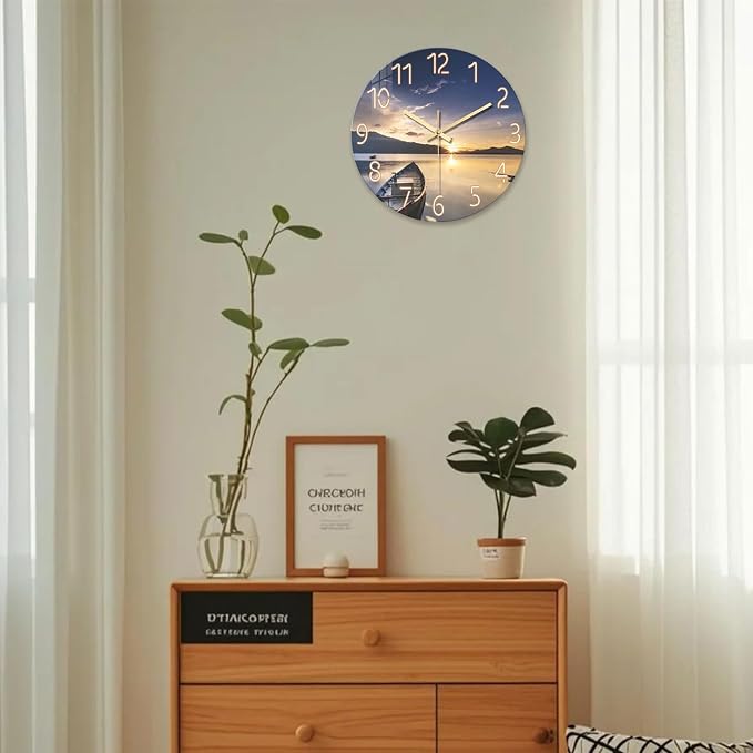 Kitchen Wall Clocks Battery Operated 12 Inch Sunset Decorative Small Wall Clock - Image 2