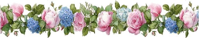 Floral Wallpaper Border 196x4 Inch Peel and Stick Wall Border Pink Blue Rose - Image 2