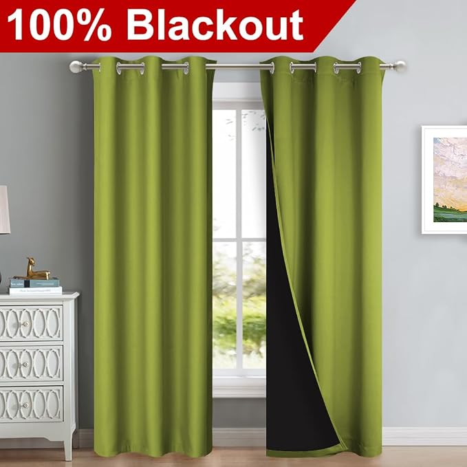 NICETOWN Fresh Green Full Shade Curtain Panels, Pair of Thermal Insulated & - Image 2
