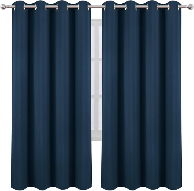 LEMOMO Blackout Curtains 66 x 72 Inch Long Navy Blue Curtains Set of 2 Panels - Image 2