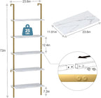 aboxoo Ladder Shelf White Marble Bookshelf 5-Tier Wall-Mounted Wood Rack - Image 3