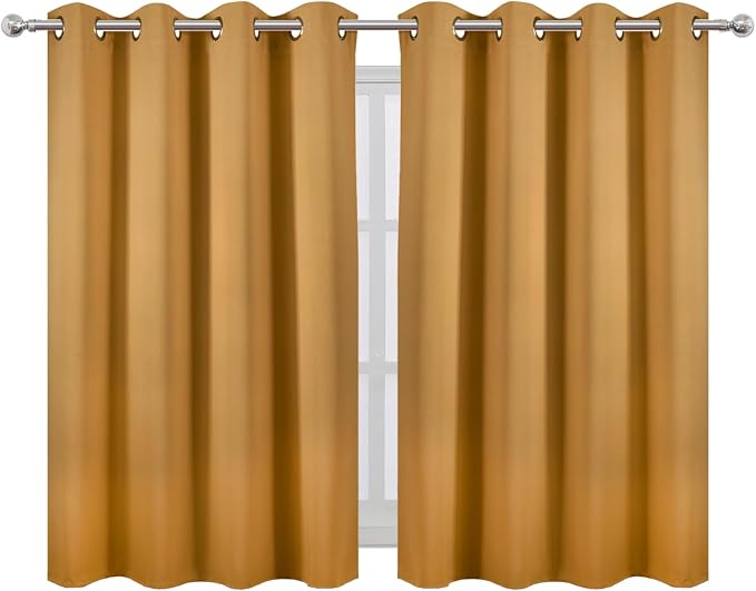 LEMOMO Mustard Yellow Thermal Blackout Curtains/52 x 45 Inch/Set of 2 Panels - Image 2