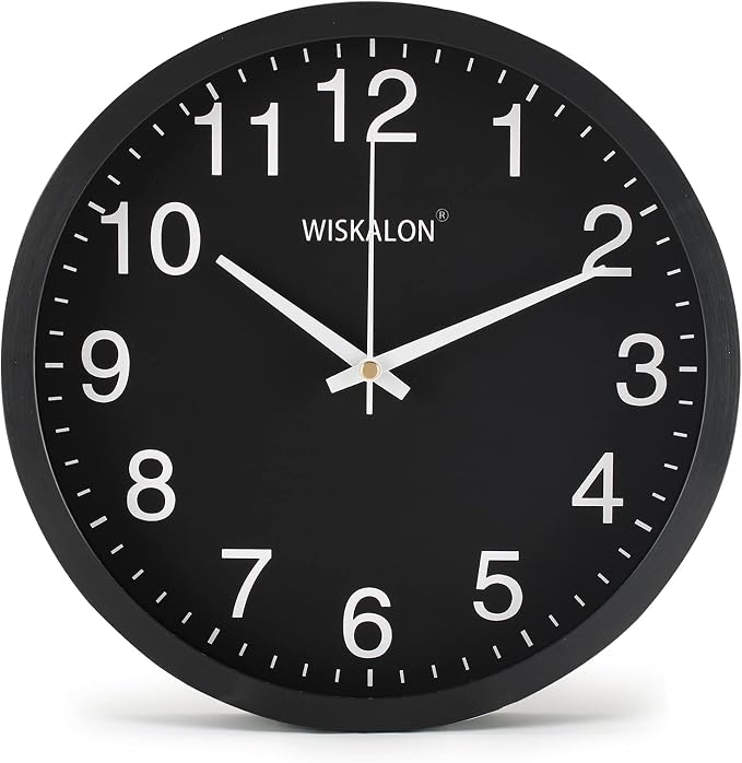 WISKALON 10 inch Wall Clock, Silent Non-Ticking Elegant Black Frame Wall Clock by WISKALON
