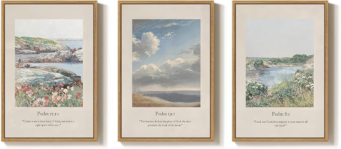 Framed Christian Wall Art for Living Room, Vintage Psalm Scripture Wall Decor by Cuspin