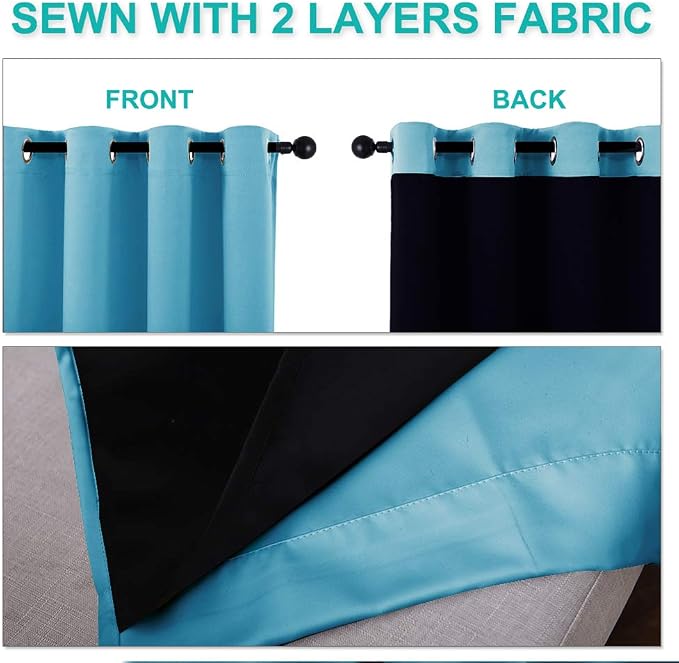 NICETOWN 100% Blackout Window Curtain Panels, Teal Blue, 2 Pieces, 62-inch Wide - Image 4