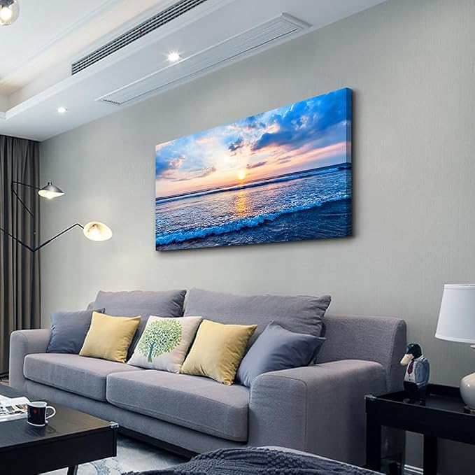 Wapluam Canvas Wall Art For Living Room Office Wall Decor Blue Beach Ocean Sea - Image 2