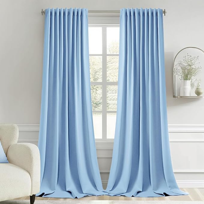 MIULEE Sky Blue Back Tab Blackout Curtain 96 Inch Long 2 Panels Set by MIULEE
