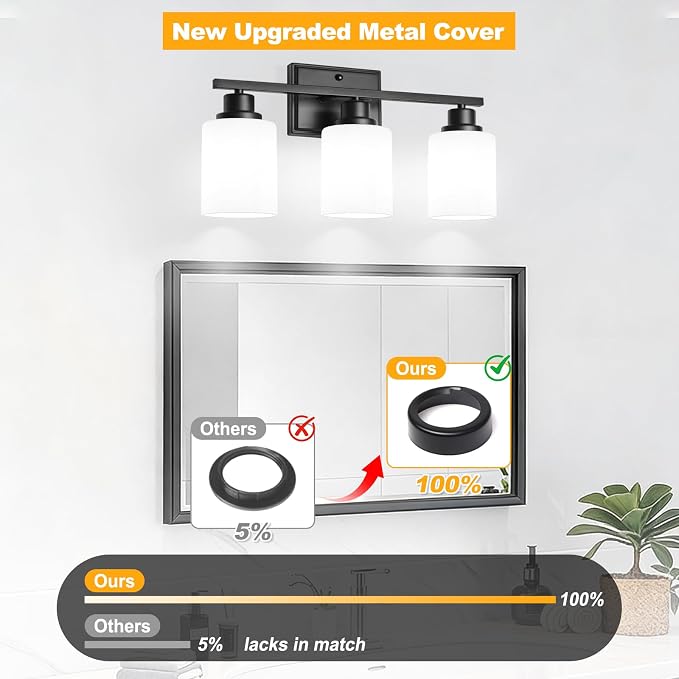 Unicozin 3-Light Bathroom Light Fixtures, Modern Black Vanity Light Over Mirror - Image 4