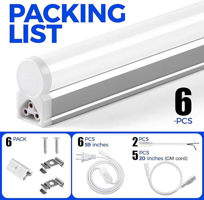 Barrina 6 Pack LED T5 Integrated Single Fixture, Utility Shop Lights, Ceiling - Image 8