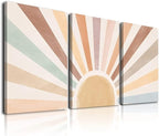 Boho Sun Wall Art Set of 3, Framed Canvas Wall Art Rainbow Sun Rising on the - Image 2