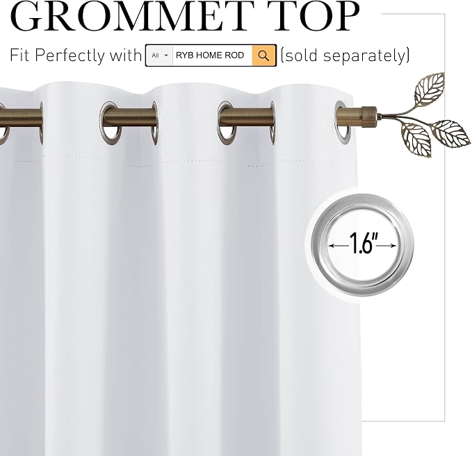 RYB HOME White Curtains Room Seperating Divider Privacy Noice Dampening - Image 2
