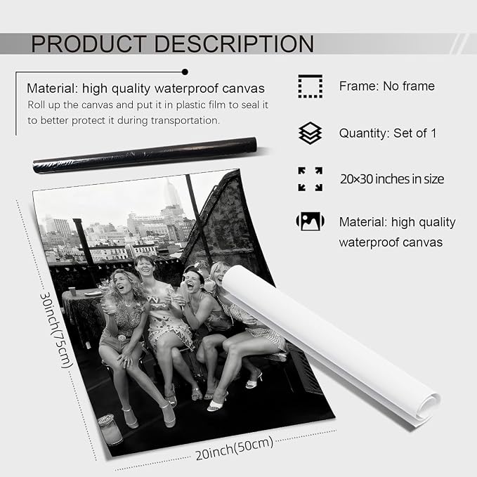 Retro Black And White Woman Canvas Wall Art Fashion Rooftop Party Posters - Image 2