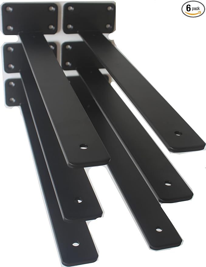 6 Pack - 16 inch Black Hidden L Shelf Bracket Iron Floating Shelf Brackets by MHMYDZ