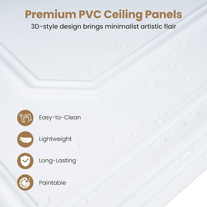 Giantex 24 Pack PVC Wall Panels, Glue Up or Drop Ceiling Panel, Waterproof 3D - Image 4