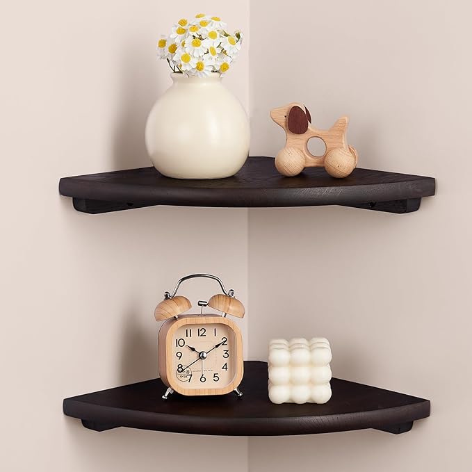 Gieanoo Floating Corner Shelves Set 2 10inch Walnut Solid Oak Rounded Corner by GIEANOO