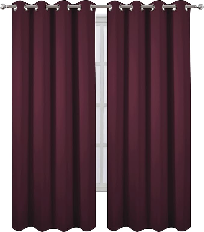 LEMOMO Blackout Curtains 66 x 84 inch/Burgundy Red Curtains Set of 2 - Image 2