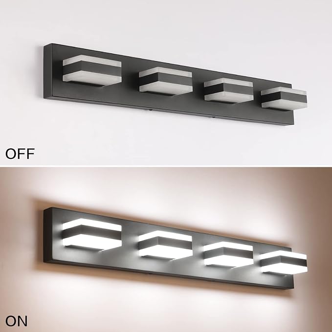 SOLFART Black Bathroom Light Fixtures 4 Lights Bathroom Vanity Light LED Vanity - Image 4