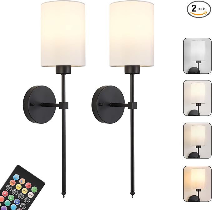 Battery Operated Wall Sconces Set of Two, Wireless Rechargeable Wall Light by KARTOOSH