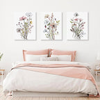 Bwodke Framed Wildflower Canvas Wall Art Pink Watercolor Botanical Floral - Image 8