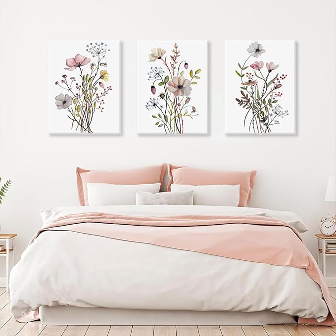 Bwodke Framed Wildflower Canvas Wall Art Pink Watercolor Botanical Floral - Image 8