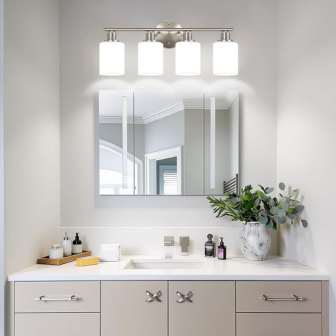 Zarbitta 4-Light Bathroom Light Fixtures, Brushed Nickel Modern Vanity Lights - Image 6