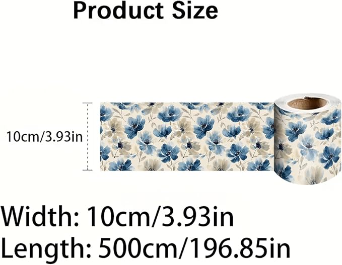 Blue Floral Wall Border 196x4 Inch Peel and Stick Vintage Flower Wallpaper - Image 4