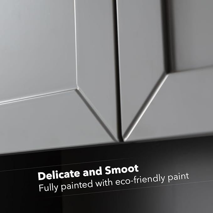 VANIRROR Grey Wall Mounted Bathroom Cabinet 24x30 Inch Wooden Over Toilet - Image 5