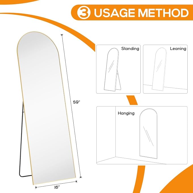 Arched Mirror Full Length, Upgraded 16"x59" Body Wall Mirrors - Image 2