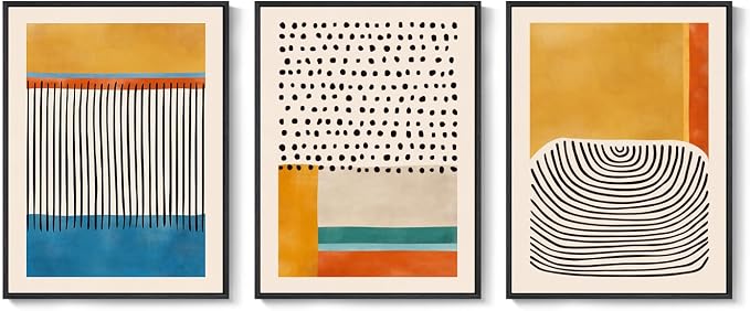 Framed Abstract Mid Century Modern Wall Art Bedroom, 3 Piece Colorful Bright - Image 9