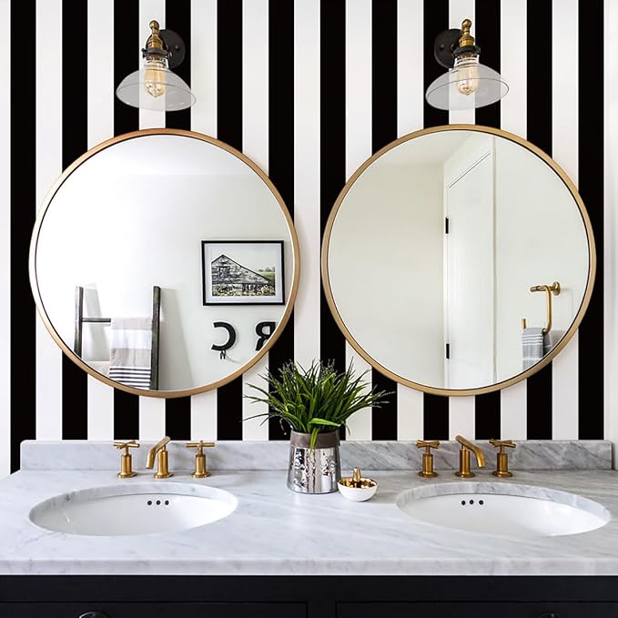Jeweluck Black and White Wallpaper Peel and Stick Wall Paper 17.7”x236.2” Black - Image 2