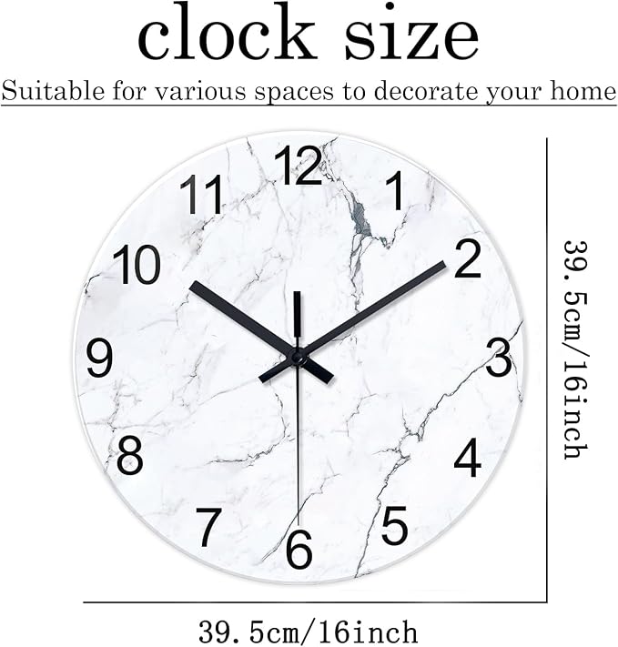 Big White Marble Glass Wall Clocks Battery Operated 16 Inch Abstract Modern - Image 3