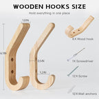 Wooden Coat Hooks for Wall, 6 Pack Wall Mounted Natural Wood Hooks, Modern - Image 6